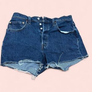 Levi's 501 high rise cut-off denim dark blue jean shorts size 31 womens